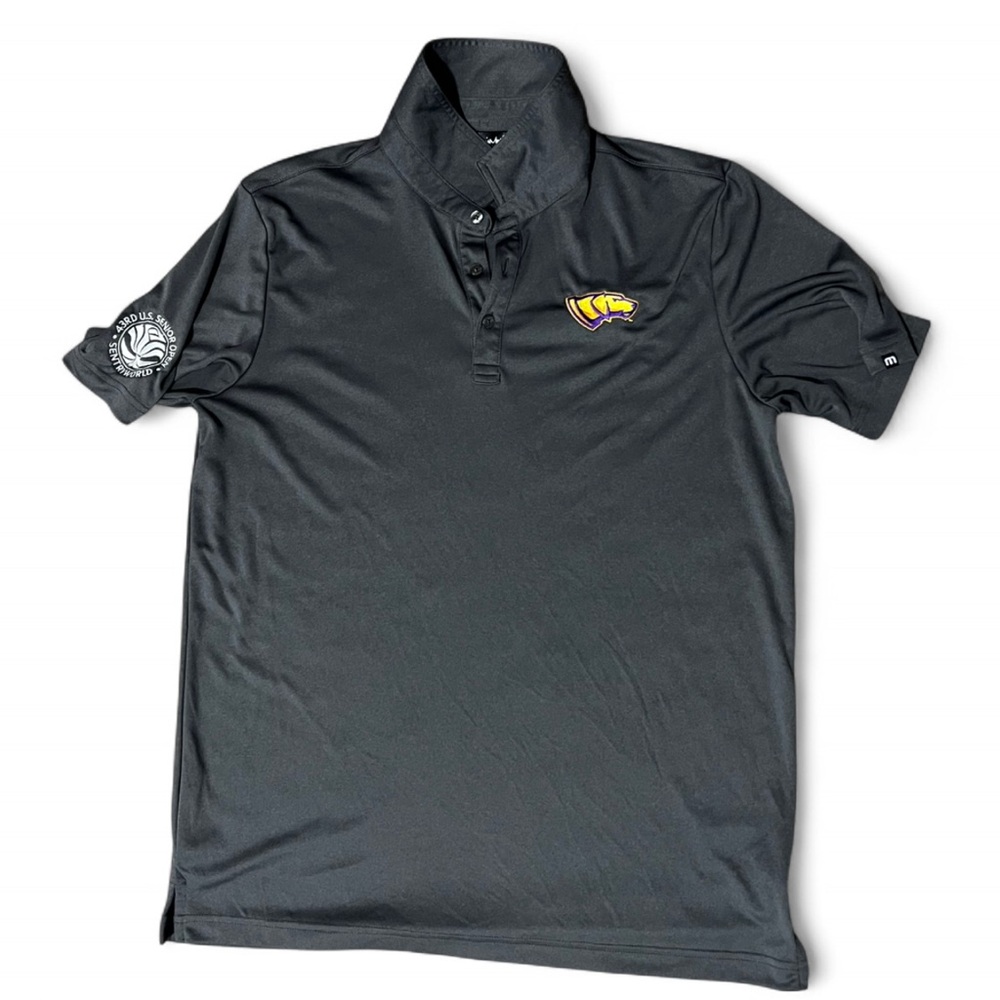 2023 Travis Mathew Senior Open Charcoal Polo Shirt with Pointer Logo